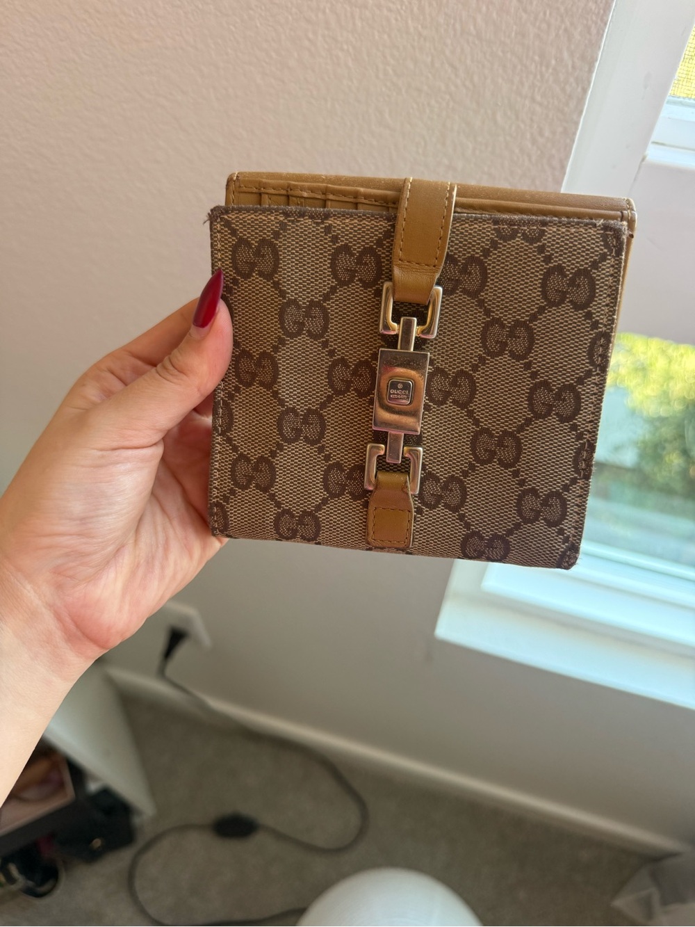 Gucci Brown GG Canvas Wallet with Tan Leather Trim